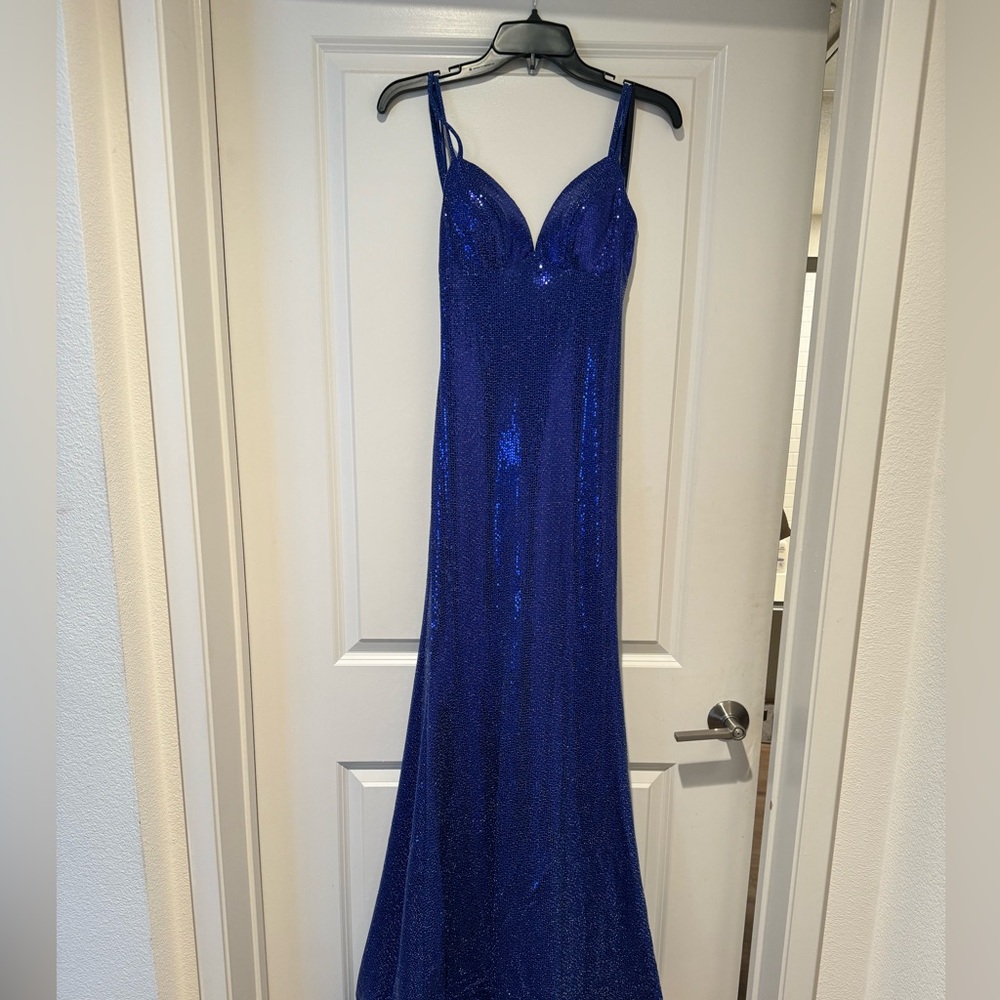 Woman blue dress